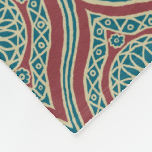 Couverture Polaire Motif d'oignon ethnique chic en Maroon, Turquoise  (Coin)