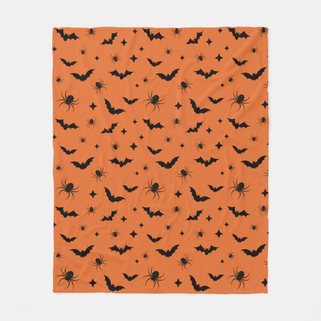 Couverture Polaire Motif d'Orange Halloween Scary Bats et Araignées (Devant)