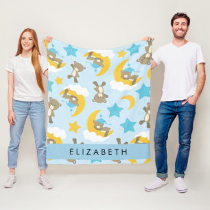 Couverture Polaire Motif D'Ours, Nounours, Étoiles, Votre Nom