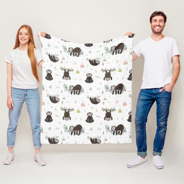 Couverture Polaire Motif doux somnolent de paresse (En situation)