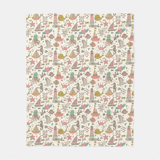 Couverture Polaire Motif drôle d'été avec des bateaux (Devant)