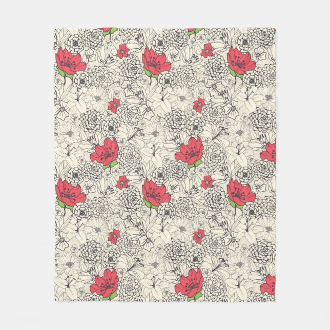 Couverture Polaire Motif du jardin de fleurs de pavot (Devant)