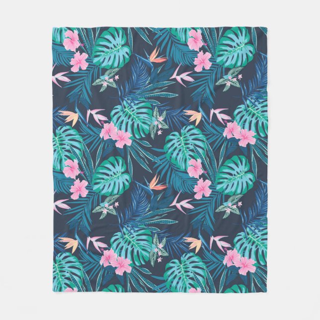 Couverture Polaire Motif du Jardin des Fleurs Tropicales Bleues (Devant)