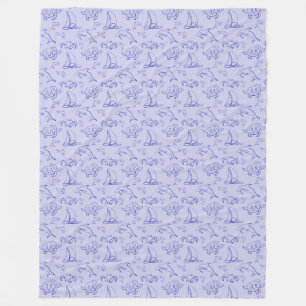 Couverture Polaire Motif d'une ligne d'animal marin et voilier