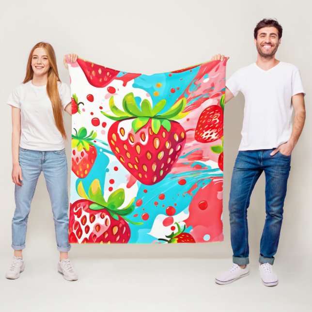 Couverture Polaire Motif Éclaboussure de Fraise (En situation)
