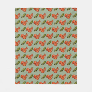 Couverture Polaire Motif Écureuil et Gland Vert