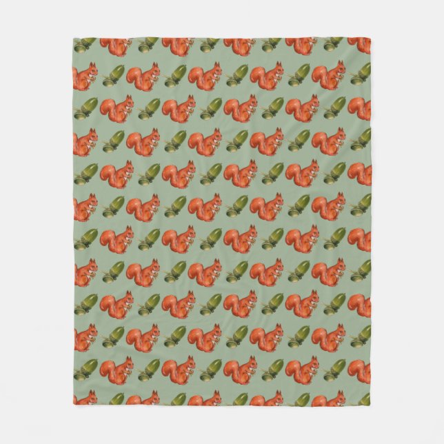Couverture Polaire Motif Écureuil et Gland Vert (Devant)