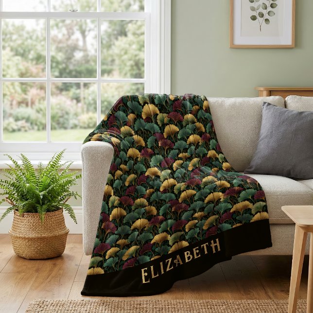 Couverture Polaire Motif élégant de Ginkgo Monogramme de nom Tons de  (Créateur téléchargé)