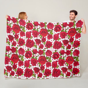 Couverture Polaire Motif Élégant de Roses Florales Rouges et Roses Fo