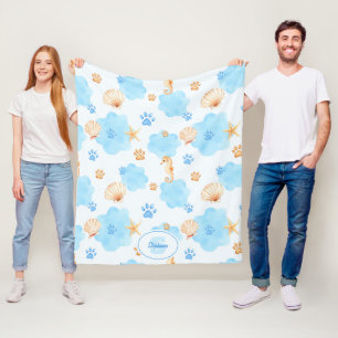 Couverture Polaire Motif Empreinte de patte d'inspiration océanique a