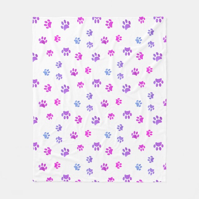 Couverture Polaire Motif Empreintes de Patte Rose Violet Bleu (Devant)
