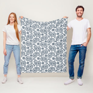 Couverture Polaire Motif en cachemire bleu foncé indien sur blanc