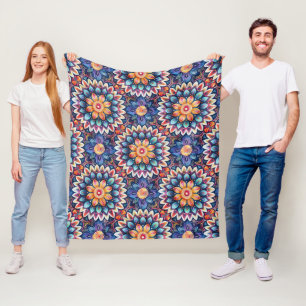 Couverture Polaire Motif en carreaux de mandala chic et coloré