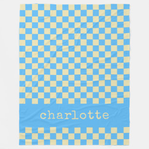 Couverture Polaire Motif en damier esthétique rétro Nom bleu