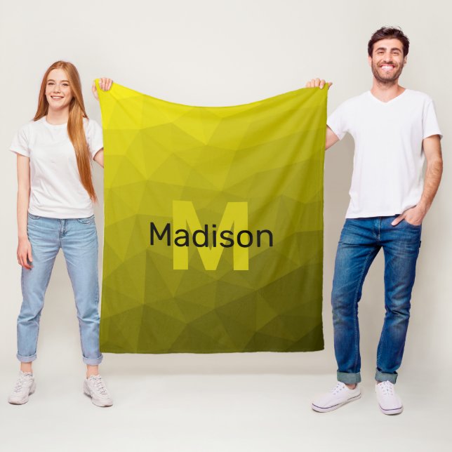 Couverture Polaire Motif en maille géométrique gris foncé jaune (En situation)