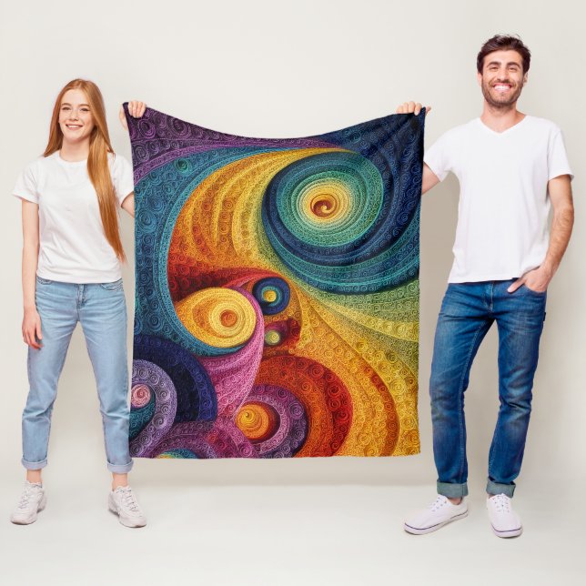 Couverture Polaire Motif en spirale abstrait Texture de tourbillon 3D (En situation)