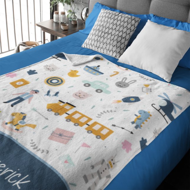 Couverture Polaire Motif enfant mignon Photo et nom Boy Blue (Créateur téléchargé)