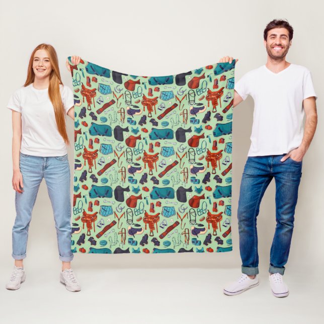 Couverture Polaire Motif équestre de selle de cheval (En situation)