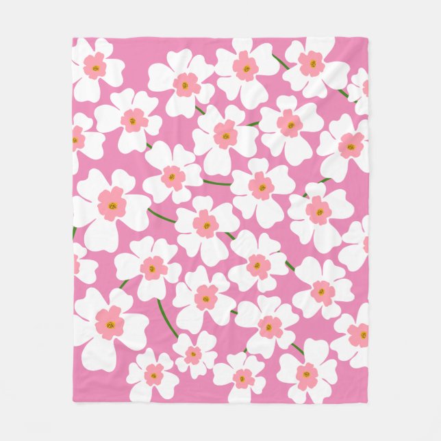Couverture Polaire Motif esthétique rétro blanc et rose (Devant)