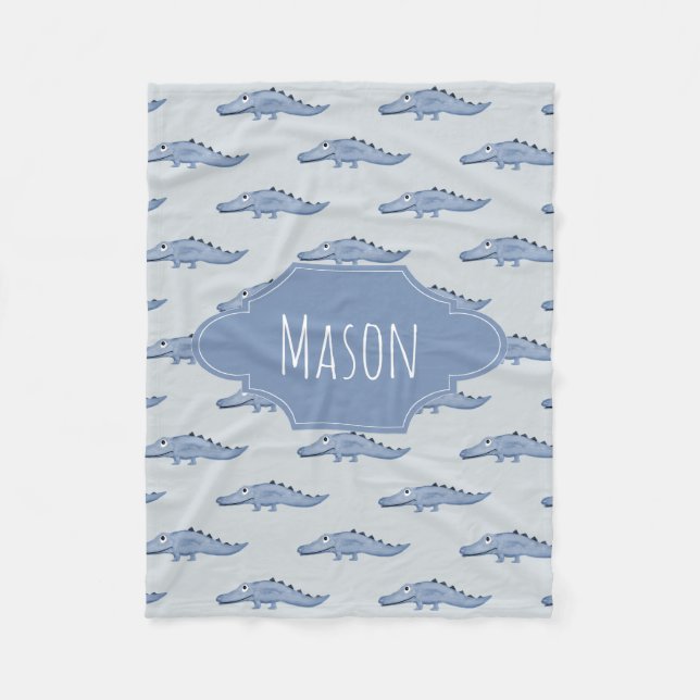 Couverture Polaire Motif et nom du crocodile de Boy's Cute Blue Safar (Devant)
