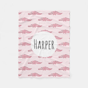 Couverture Polaire Motif et nom du crocodile du Safari rose et mignon