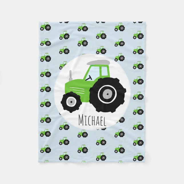 Couverture Polaire Motif et nom du tracteur vert du garçon (Devant)