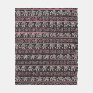 Couverture Polaire Motif ethnique noir d'éléphant