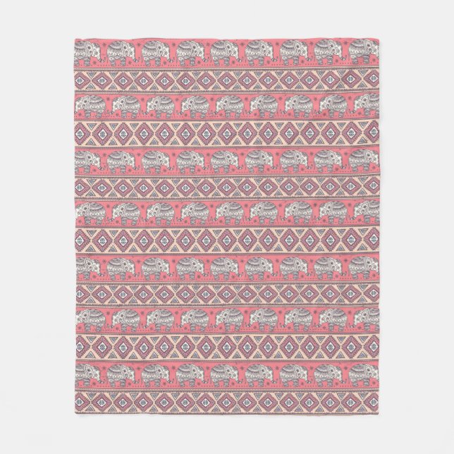 Couverture Polaire Motif ethnique rose d'éléphant (Devant)