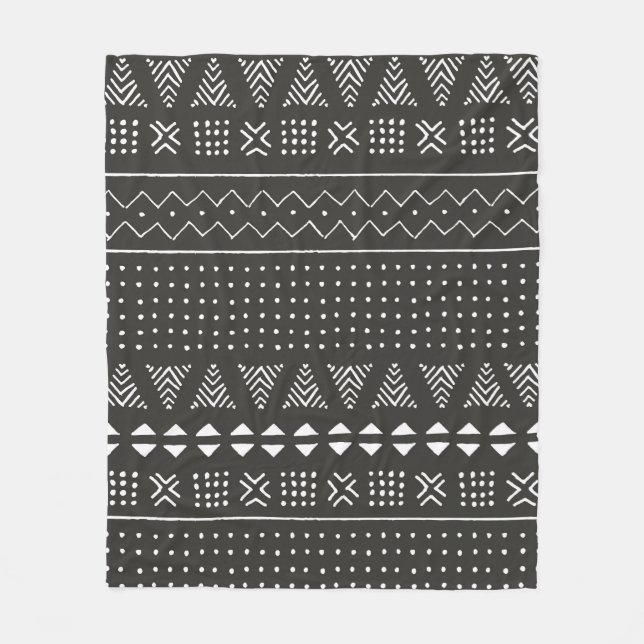 Couverture Polaire Motif ethnique tribal noir et blanc avec géométrie (Devant)