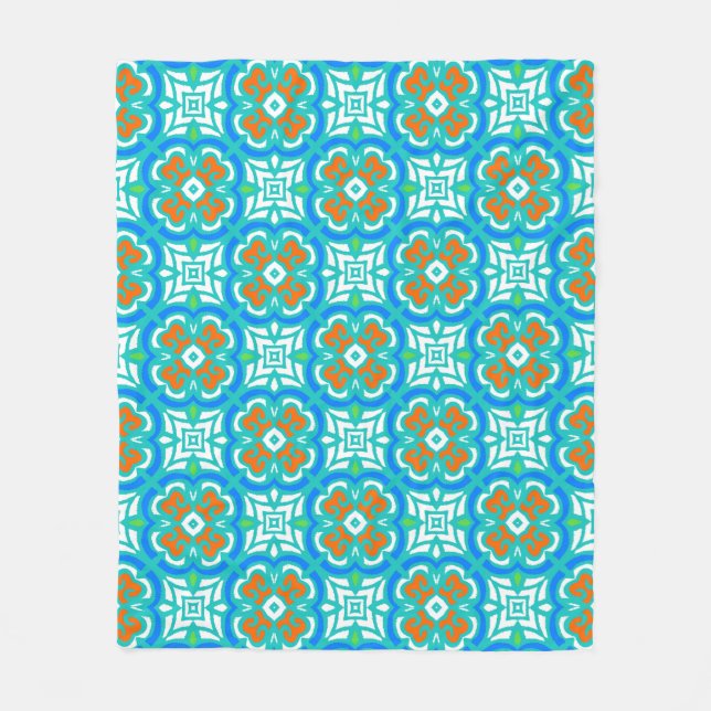 Couverture Polaire Motif ethnique turquoise (Devant)