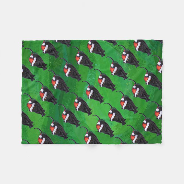 Couverture Polaire Motif Festif de chat noir sur vert (Devant (Horizontal))
