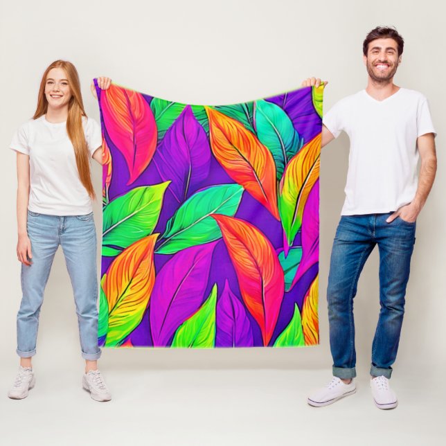 Couverture Polaire Motif Feuille coloré Neon Ethereal (En situation)
