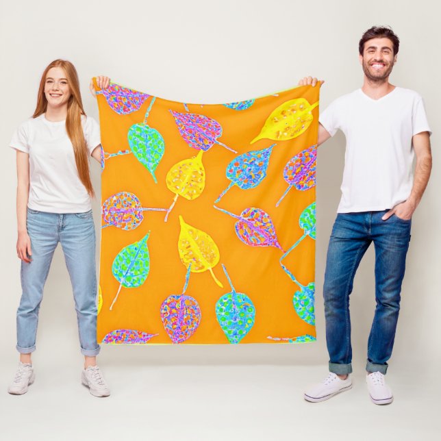 Couverture Polaire Motif feuille rétro (En situation)