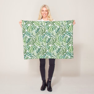 Couverture Polaire Motif Feuille vert tropical