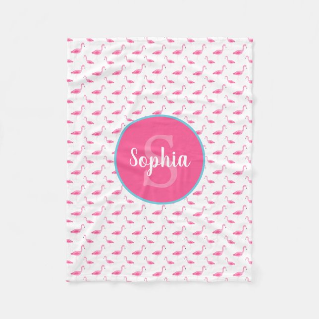 Couverture Polaire Motif Flamingo Aquarelle Monogramme personnalisé (Devant)