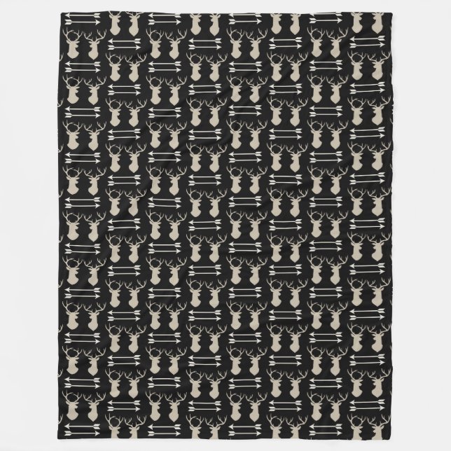 Couverture Polaire Motif fléché cerf Antler sur noir (Devant)