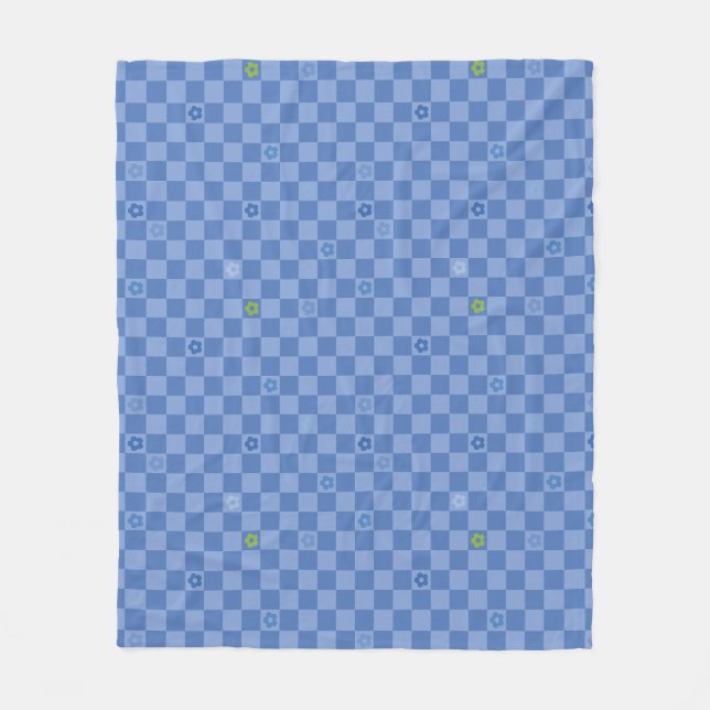 Couverture Polaire Motif Fleur à Damier N° 01 - Bleu Clair (Devant)