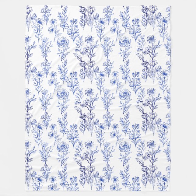 Couverture Polaire motif fleur bleue (Devant)