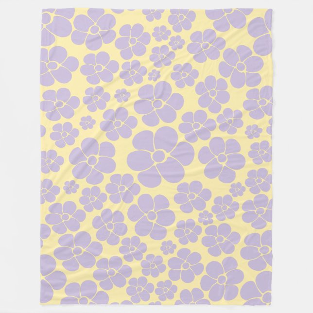 Couverture Polaire Motif Fleur - Pastel Jaune et Violet (Devant)