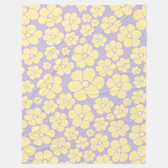 Couverture Polaire Motif Fleur - Pastel Jaune et Violet (Devant)