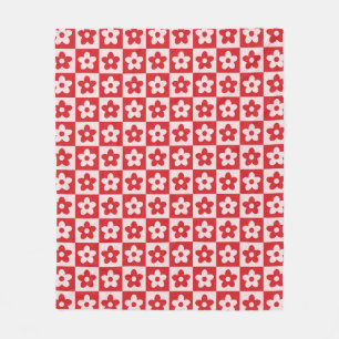 Couverture Polaire Motif Fleur Rouge Et Rose À damiers