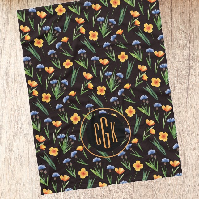 Couverture Polaire Motif Fleur sauvage  de coupe-beurre Monogramme (Créateur téléchargé)