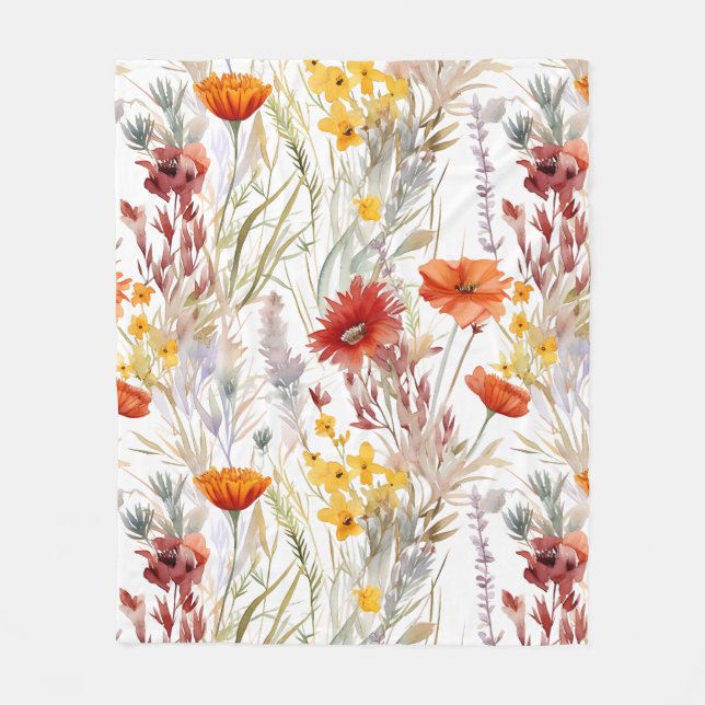 Couverture Polaire Motif Fleur sauvage du désert de l'aquarelle vive (Devant)