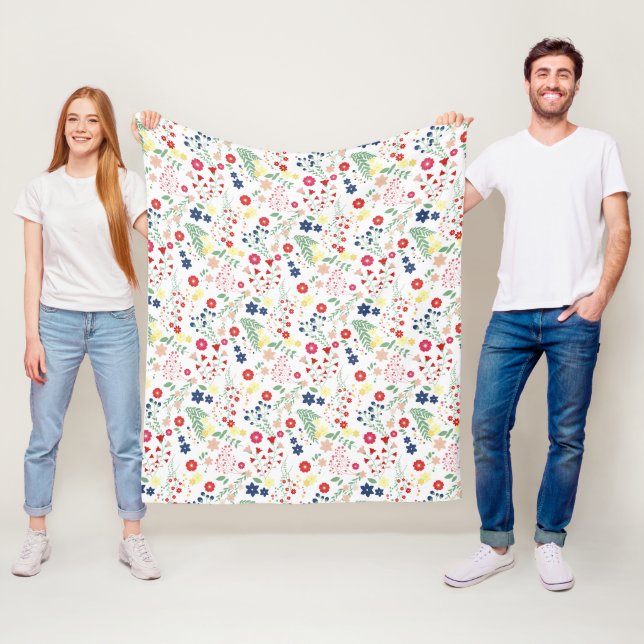 Couverture Polaire Motif Fleur sauvage simple blanc (En situation)