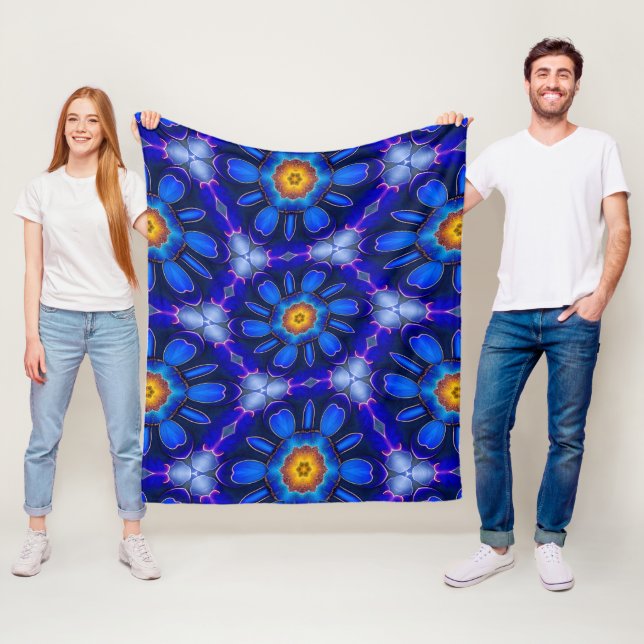 Couverture Polaire Motif Fleurs bleues Abstraites (En situation)