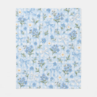 Couverture Polaire Motif Fleurs et Rubans à Carreaux Bleus