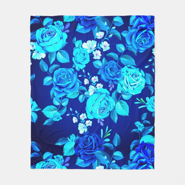 Couverture Polaire Motif Fleurs Rose Bleue Classique-87600 (Devant)