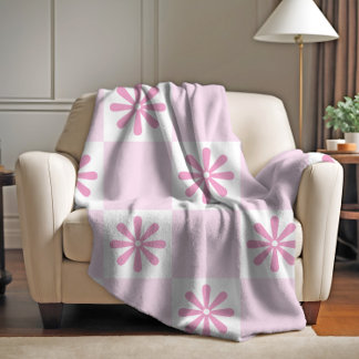 Couverture Polaire Motif Floral à Carreaux Rose Rétro