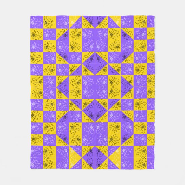 Couverture Polaire Motif floral à damier géométrique esthétique (Devant)