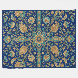 Couverture Polaire Motif floral arabesque persan bleu royal